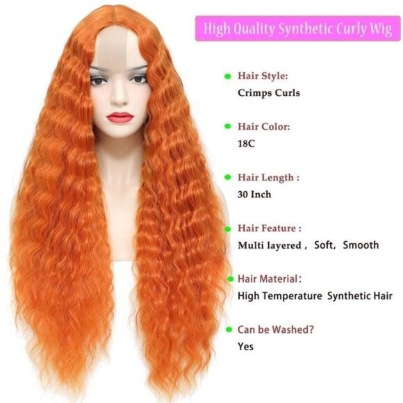 Long Ginger Orange Middle Part Wigs - Picture 6 of 6